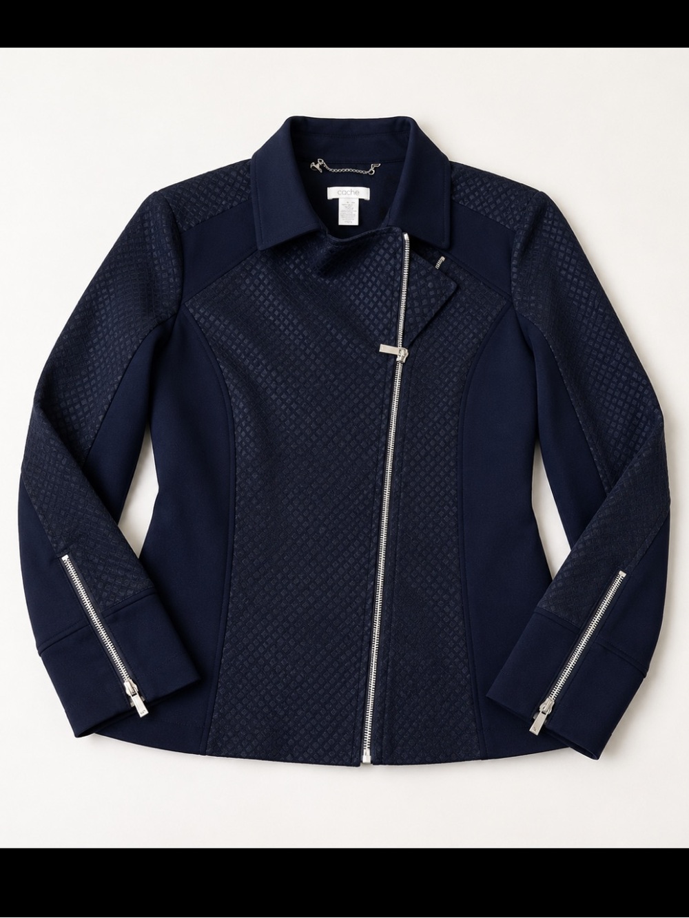 Cache Ponte Trim Navy Jacquard Jacket Blazer